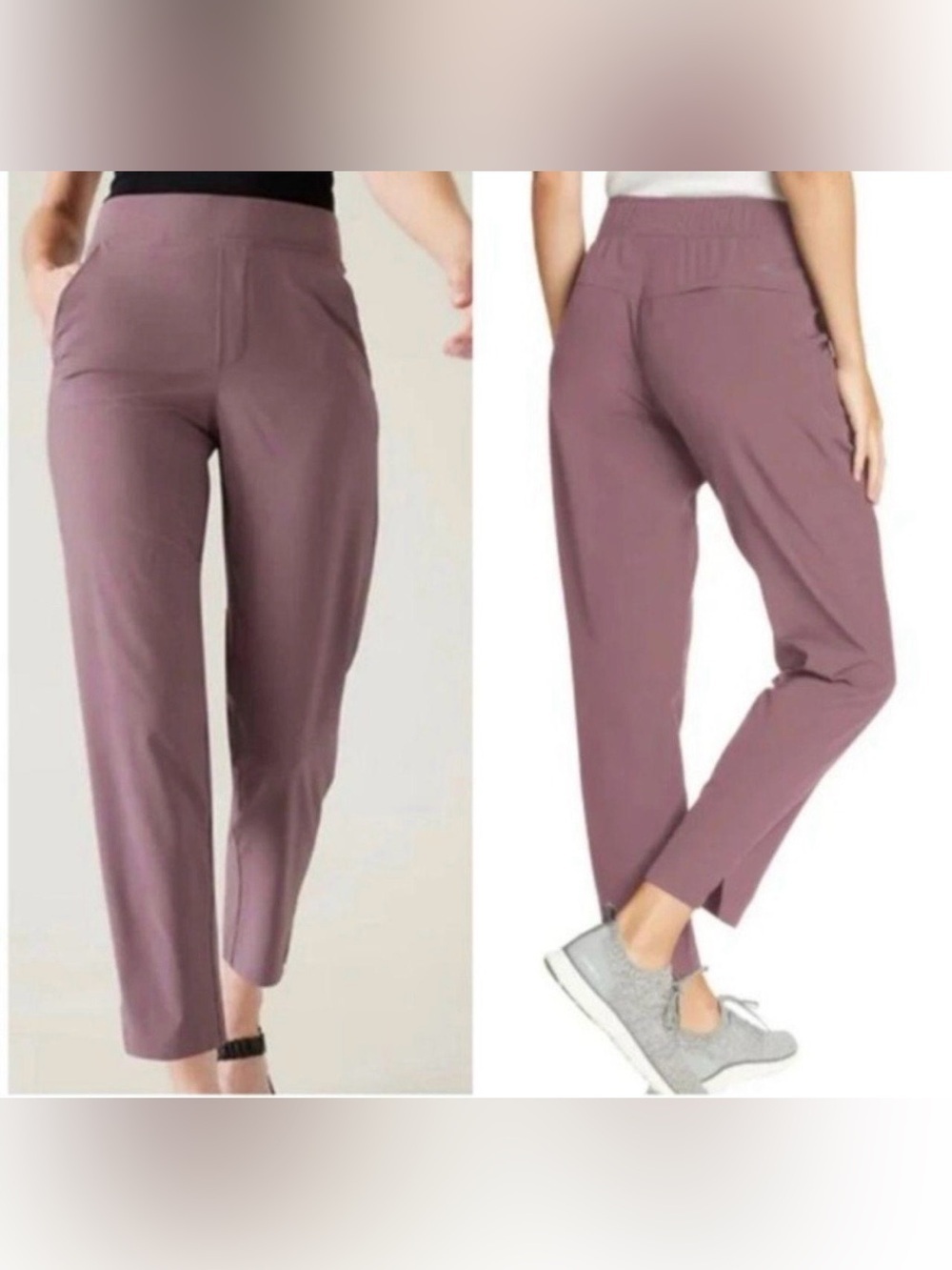 ATHLETA | BROOKLYN ANKLE PANTS IN DAMASK MAUVE TAPERED MID RISE SIZE 8